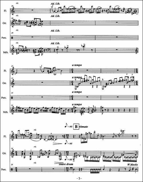 人生无根蒂-长笛+吉它+打击乐-长笛五线谱|长笛谱