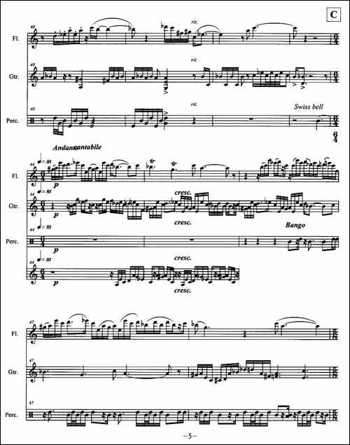 人生无根蒂-长笛+吉它+打击乐-长笛五线谱|长笛谱