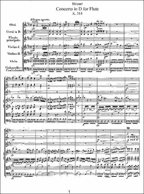 Concerto-in-D-for-Flute,-K.314-D大调长笛协-长笛五线谱|长笛谱
