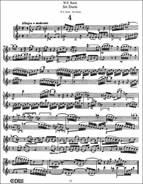 W.F.巴赫—六首二重奏练习曲-4-长笛五线谱|长笛谱 - 图1 W.F.巴赫—六首二重奏练习曲-4-长笛五线谱|长笛谱