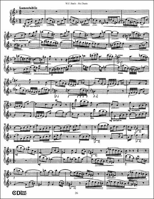 W.F.巴赫—六首二重奏练习曲-4-长笛五线谱|长笛谱 - 图4 W.F.巴赫—六首二重奏练习曲-4-长笛五线谱|长笛谱