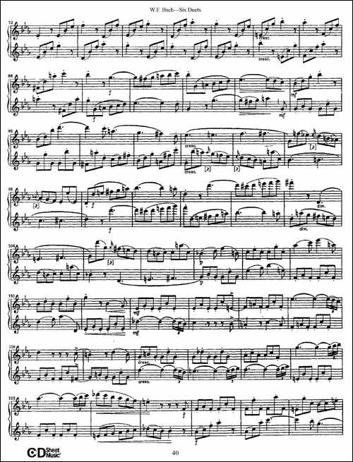 W.F.巴赫—六首二重奏练习曲-5-长笛五线谱|长笛谱