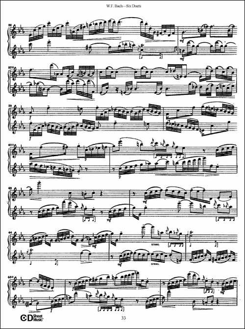 W.F.巴赫—六首二重奏练习曲-5-长笛五线谱|长笛谱