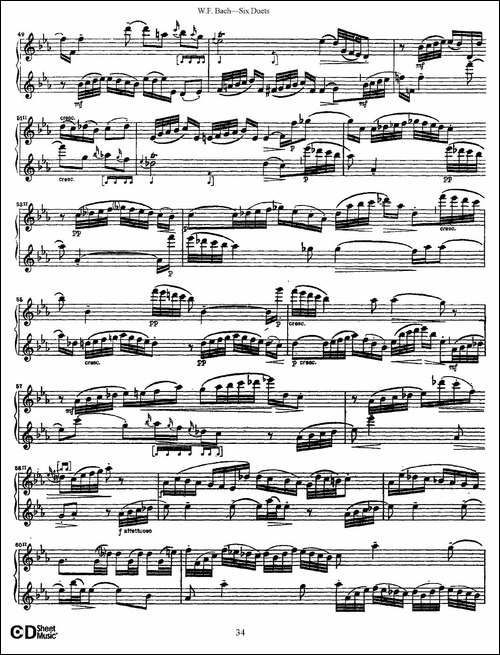 W.F.巴赫—六首二重奏练习曲-5-长笛五线谱|长笛谱