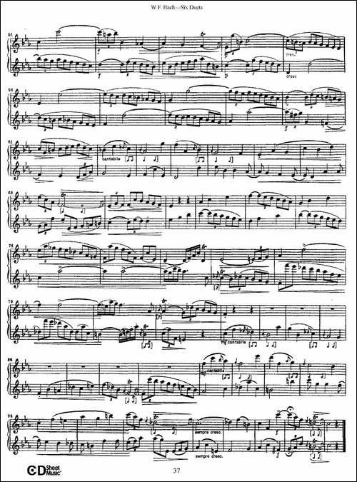 W.F.巴赫—六首二重奏练习曲-5-长笛五线谱|长笛谱