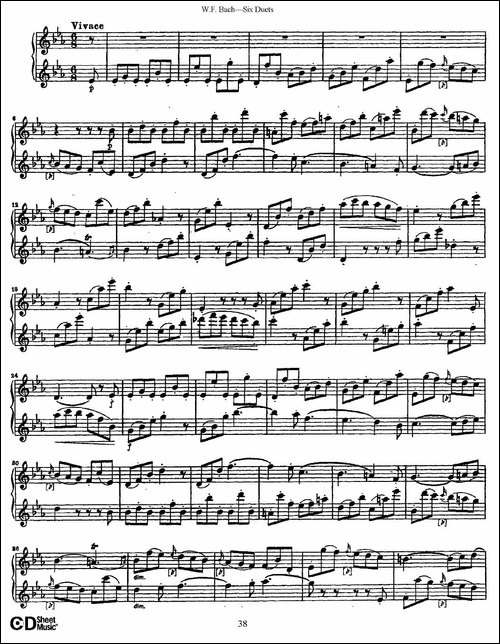 W.F.巴赫—六首二重奏练习曲-5-长笛五线谱|长笛谱