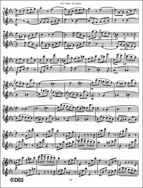 W.F.巴赫—六首二重奏练习曲-5-长笛五线谱|长笛谱