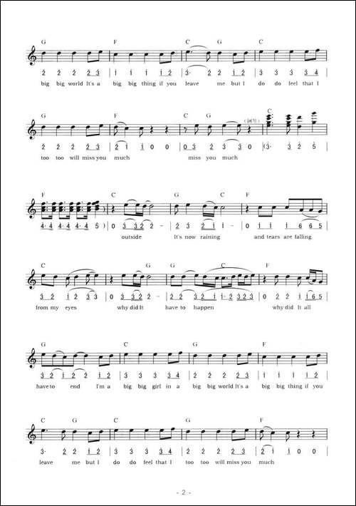 BIG--BIG--WORLD-线简-电子琴谱