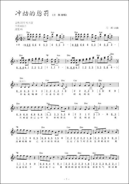 冲动的惩罚-线简混排弹-电子琴谱