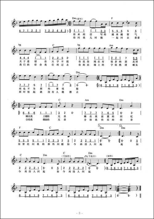 睡在我上铺的兄弟-线简-电子琴谱