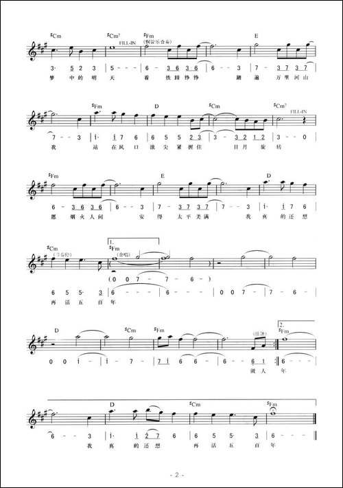 向天再借五百年-线简混-电子琴谱