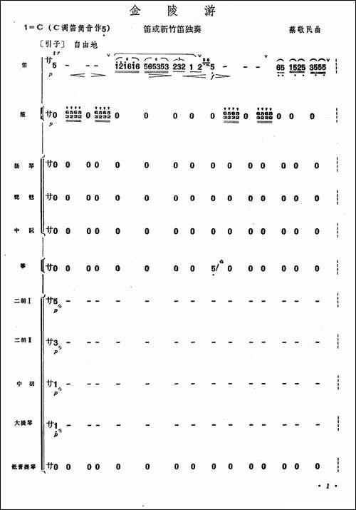 金陵游-笛子+乐队合奏-笛箫间谱|笛箫谱 - 图1 金陵游-笛子+乐队合奏-笛箫间谱|笛箫谱