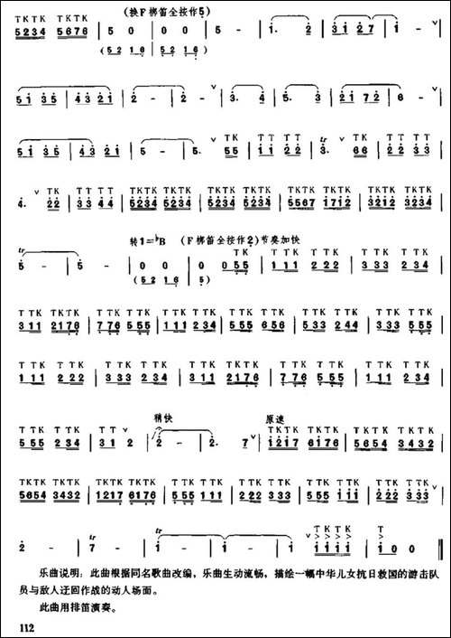 游击队歌-笛箫简谱|笛箫谱