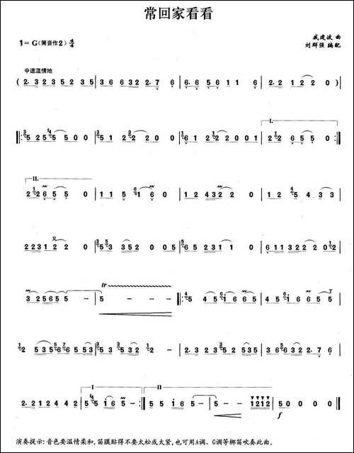 常回家看看-笛箫间谱|笛箫谱