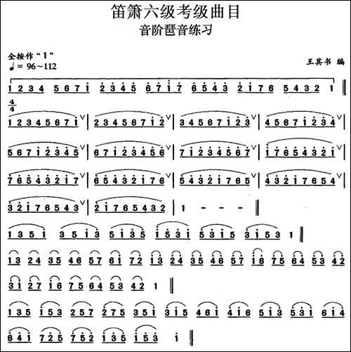 笛箫六级考级曲目：音阶琶音练习-笛箫简谱|笛箫谱