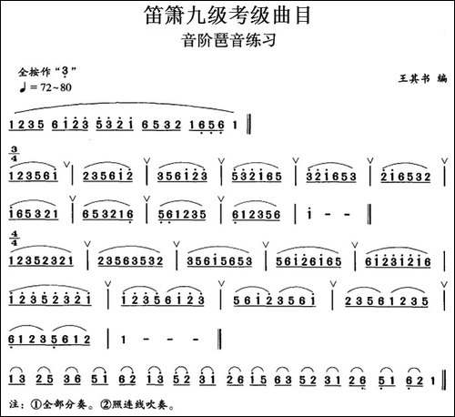笛箫九级考级曲目：音阶琶音练习-笛箫简谱|笛箫谱