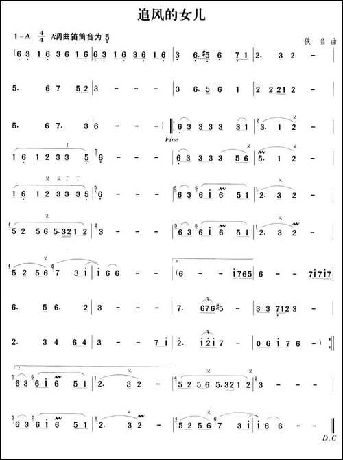 追风的女儿-笛箫间谱|笛箫谱