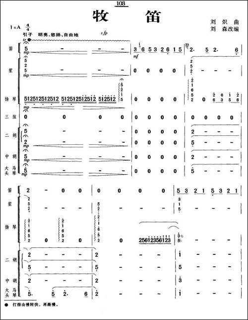 牧笛-笛子独奏+民乐队伴奏总谱-笛箫间谱|笛箫谱