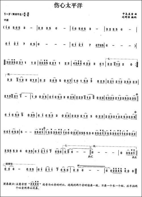 伤心太平洋-笛箫间谱|笛箫谱