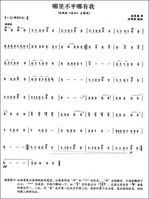 哪里不平哪有我-笛箫间谱|笛箫谱