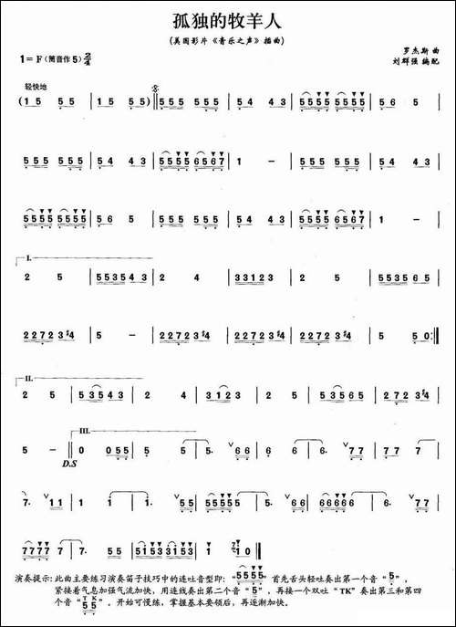 孤独的牧羊人-笛箫间谱|笛箫谱