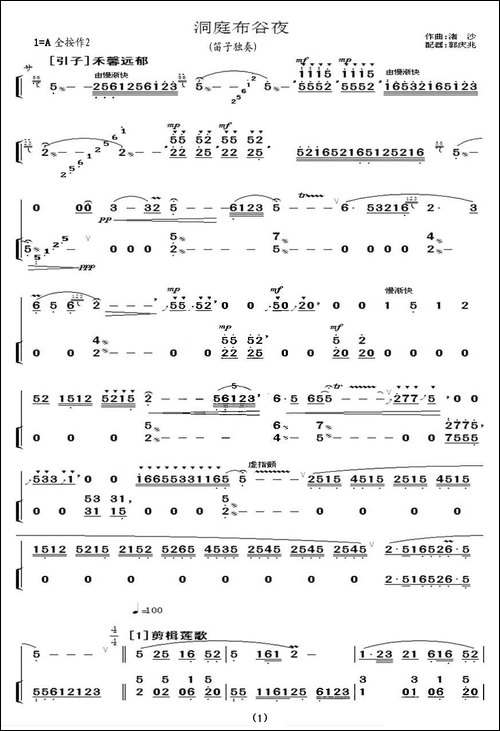 洞庭布谷夜-笛箫间谱|笛箫谱