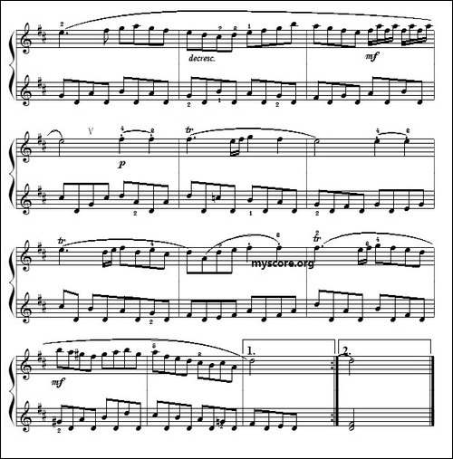 巴赫初级钢琴曲之十九：加伏特舞曲-钢琴谱