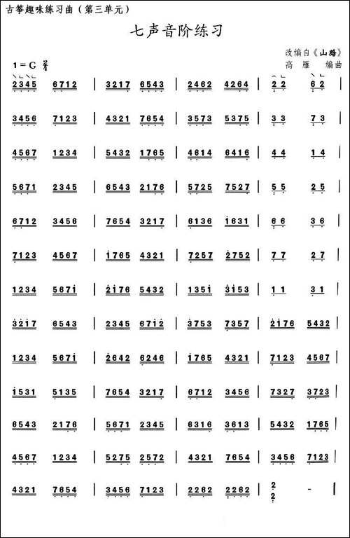 古筝七声音阶练习-选调《山路》-简谱|古筝古琴谱 - 图1 古筝七声音阶练习-选调《山路》-简谱|古筝古琴谱