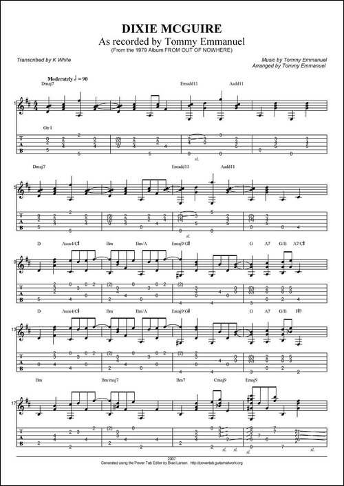 tommy-emmanuel：dixie-mcguire-指弹吉他-吉他谱