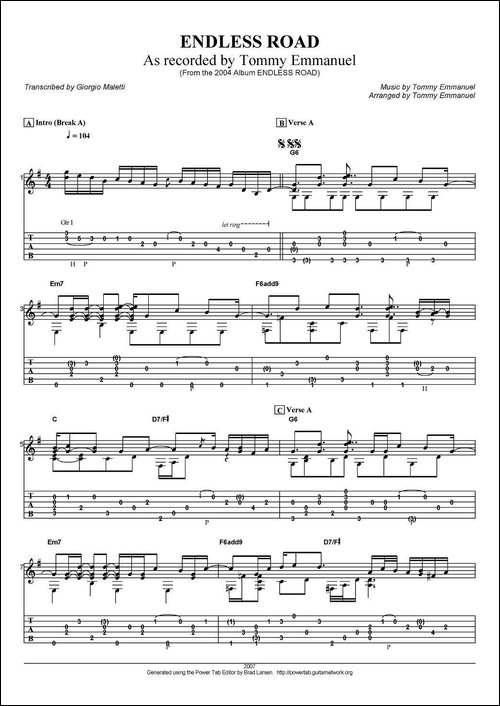 tommy-emmanuel：endless-road-指弹吉他-吉他谱