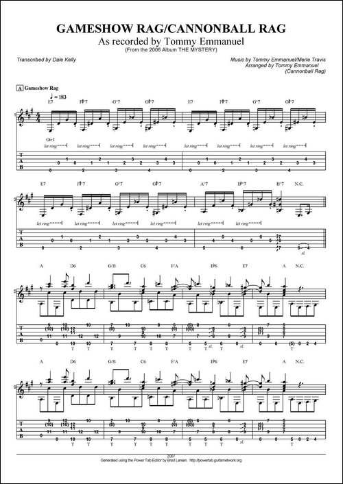 tommy-emmanuel：gameshow-ragcannonball-rag-指弹吉他-吉他谱