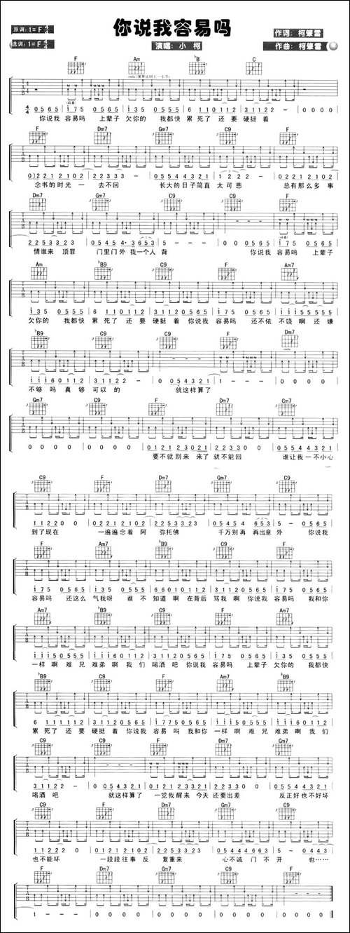 你说我容易吗-吉他谱
