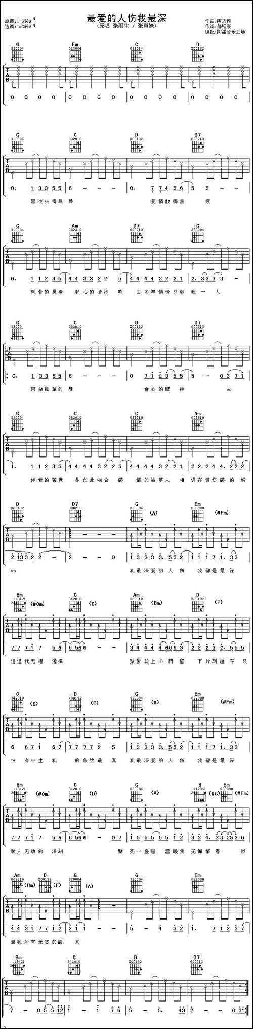 最爱的人伤我最深-吉他谱