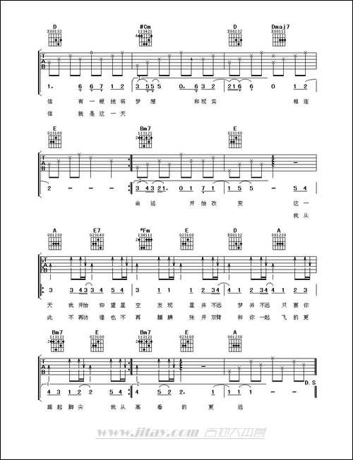 仰望星空-曹轩宾词曲-吉他谱