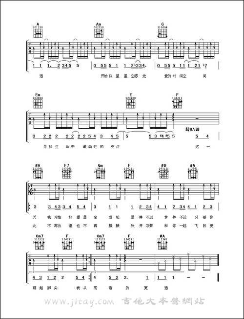 仰望星空-曹轩宾词曲-吉他谱