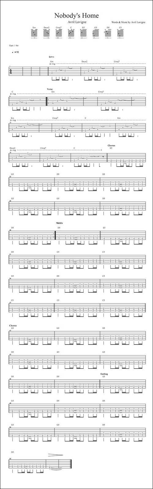 nobody‘s-home-吉他谱