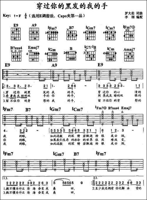 穿过你的黑发的我的手-吉他谱