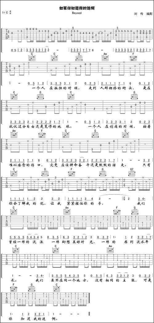 你知道我的迷惘-吉他谱
