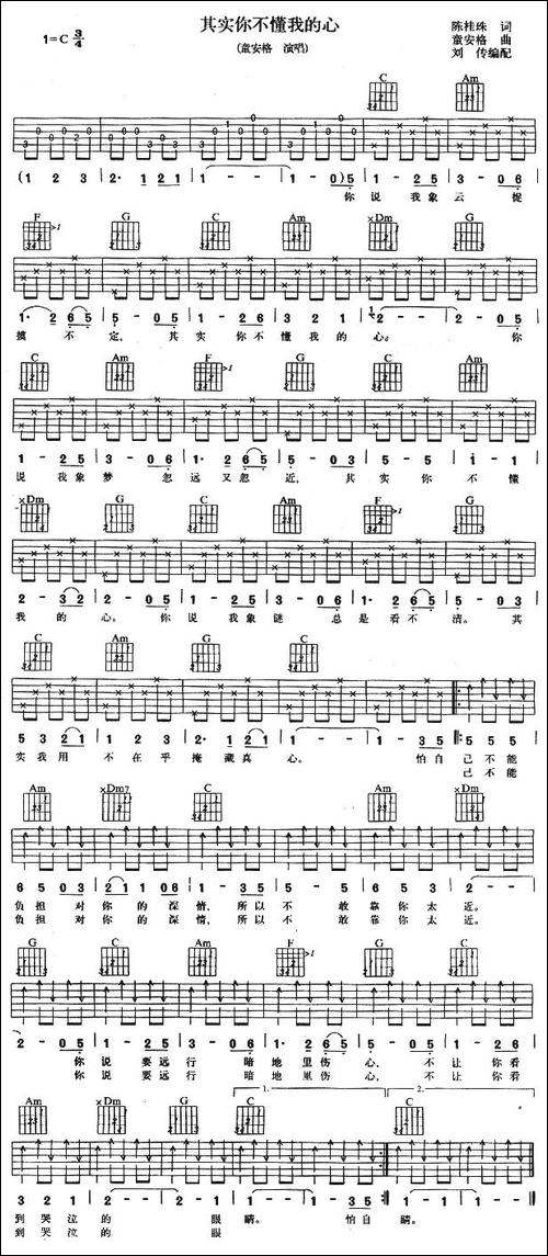 其实你不懂我的心-刘传编配版-吉他谱