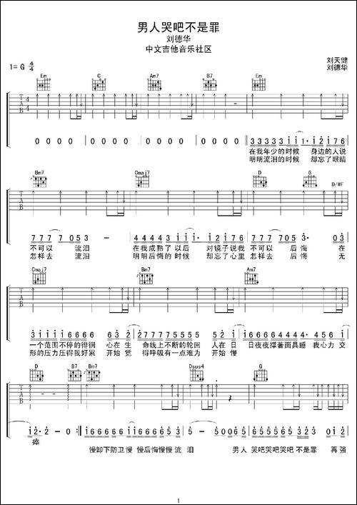 男人哭吧不是罪-吉他谱