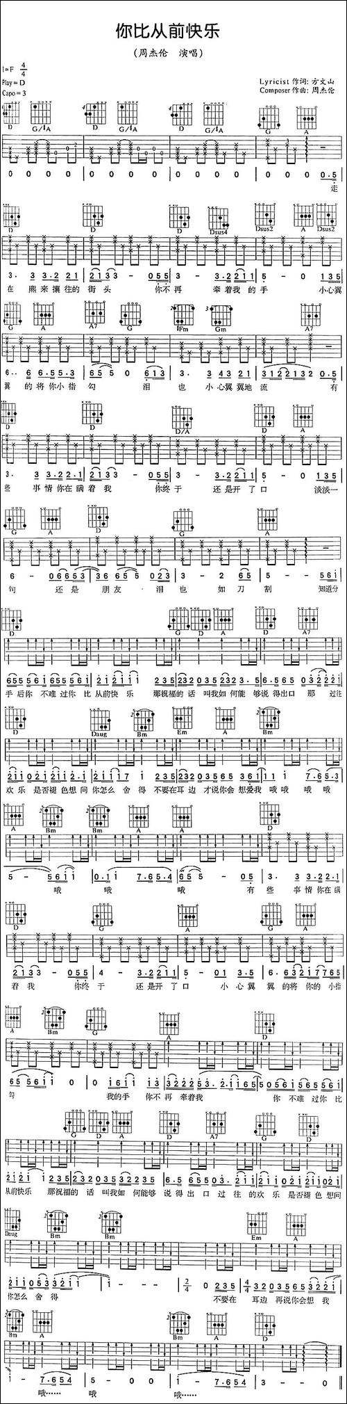 你比从前快乐-吉他谱 - 图1 你比从前快乐-吉他谱