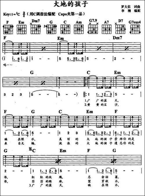 大地的孩子-罗大佑词曲-吉他谱