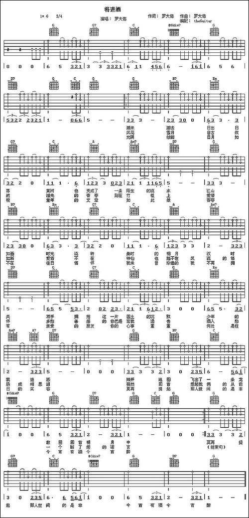 将进酒-罗大佑演唱版-吉他谱