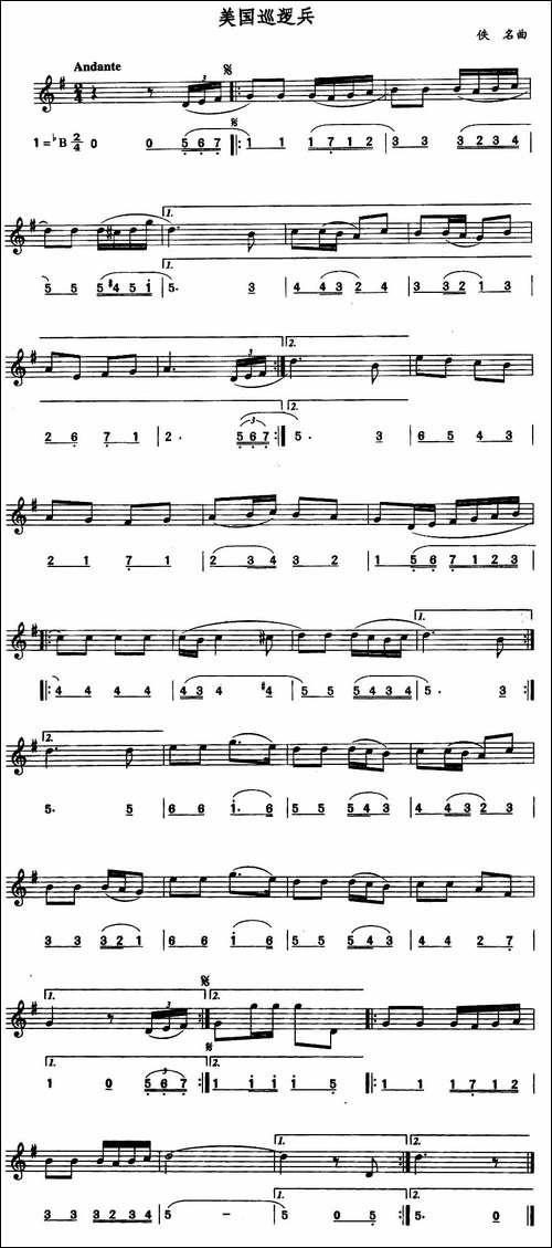 美国巡逻兵-线简谱对照版-吉他谱